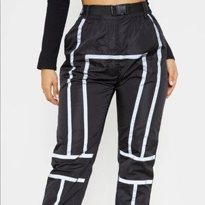 Black Shell Reflective Tape Belt Detail Joggers